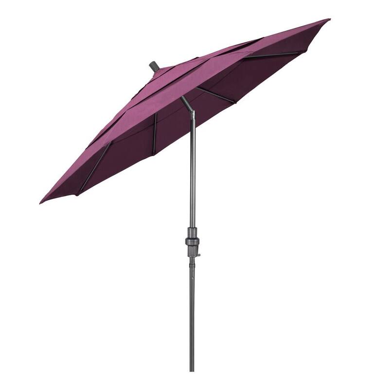 11 ft. Hammertone Grey Aluminum Market Patio Umbrella with Collar Tilt Crank Lift in Iris Sunbrella