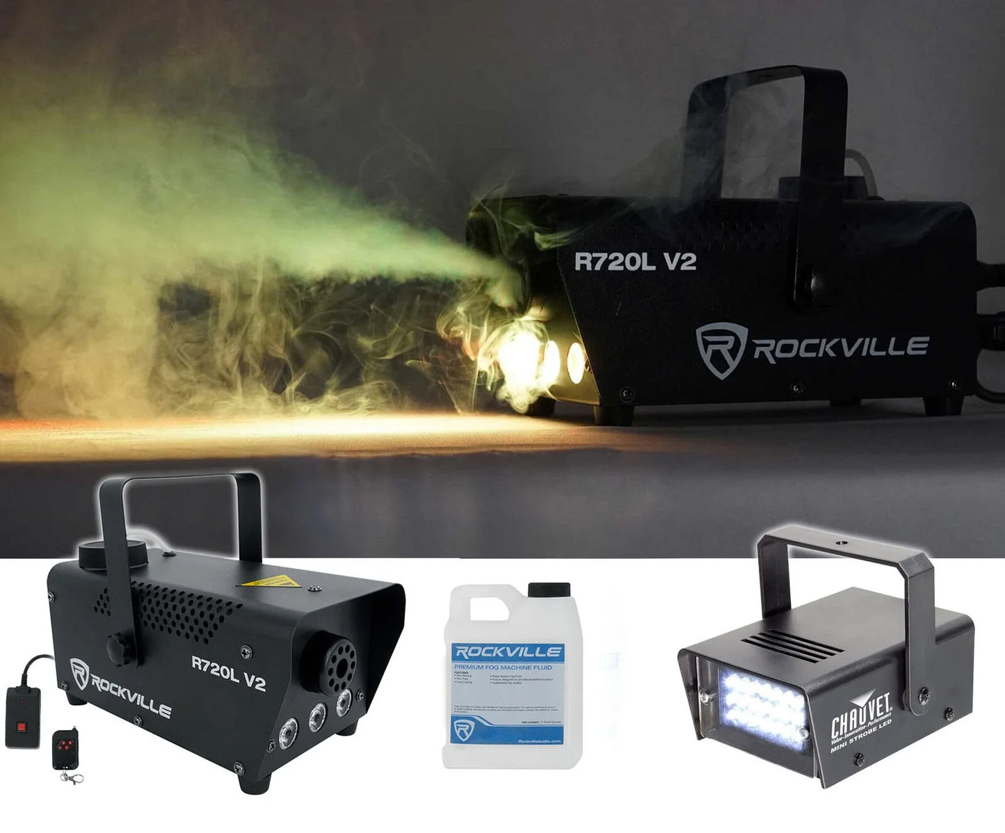 AGBY Rockville R720L Led Fog/Smoke Machine W/Remote+Mini Strobe Led Replaces Ch-730