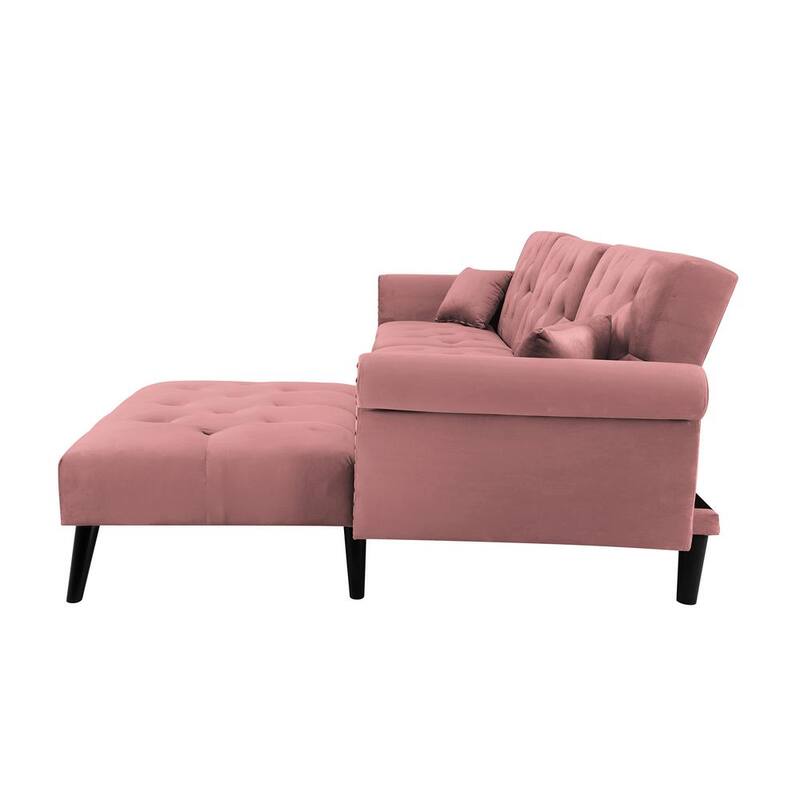 115 in. W Pink Velvet Twin Size Sofa Bed