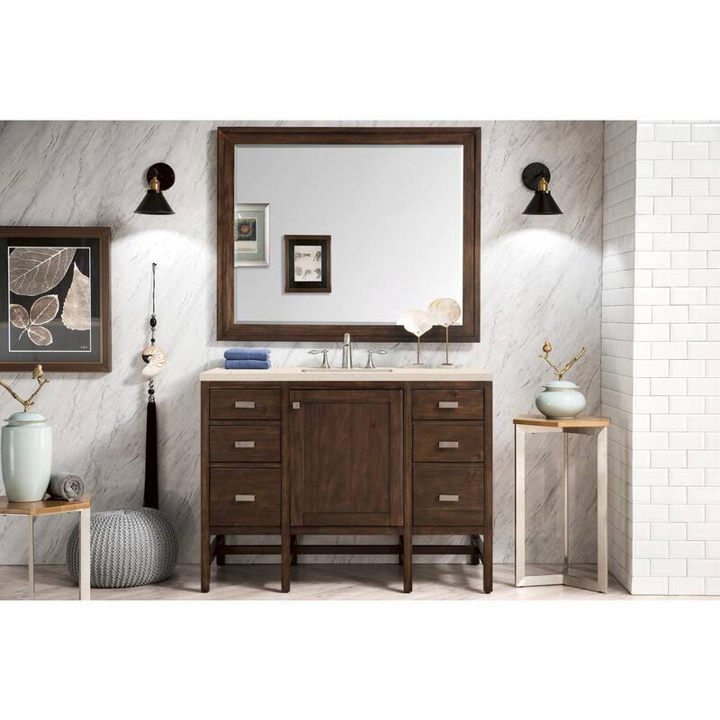 Addison 48 in. W x 23.5 in. D x 35.5 in. H Bath Vanity in Mid Century Acacia with Quartz Vanity Top in Eternal Marfil