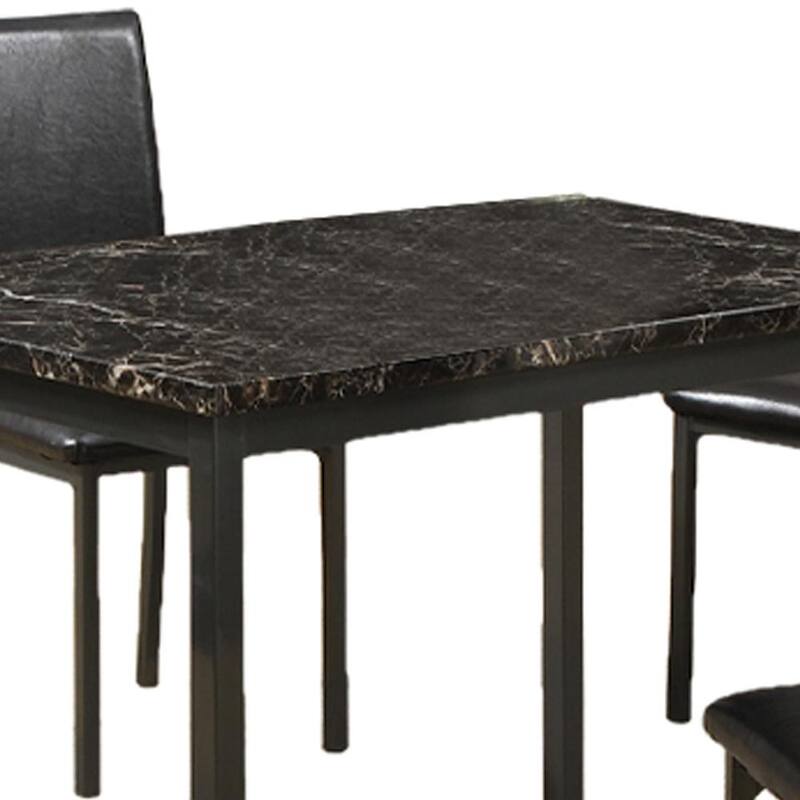 5-Pieces Black Faux Marble Top Kitchen Dining Table Set With 4-Faux Leather Chairs