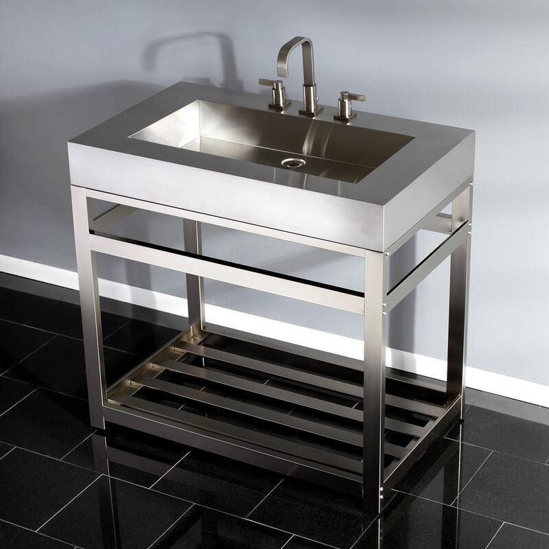 49 in. W Bath Vanity in Brushed Nickel with Stainless Steel Vanity Top in Silver with Silver Basin