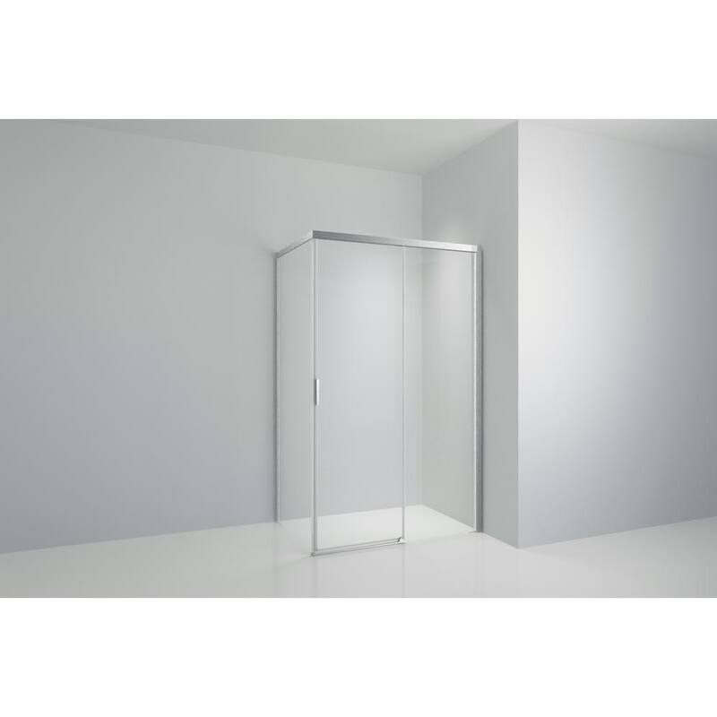 48 in. H x 34 in. W x 76 in. H Sliding Semi-Frameless Shower Door Enclosure with Handle in Brushed Nickel