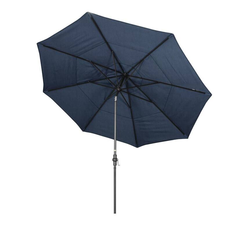 11 ft. Hammertone Grey Aluminum Market Patio Umbrella with Crank Lift in Spectrum Indigo Sunbrella