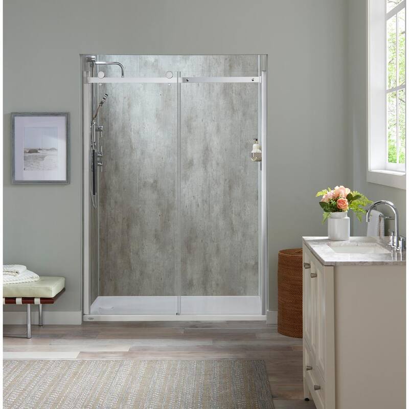 60 in. x 79 in. Semi-Frameless Exposed Sliding Shower Door in Chrome