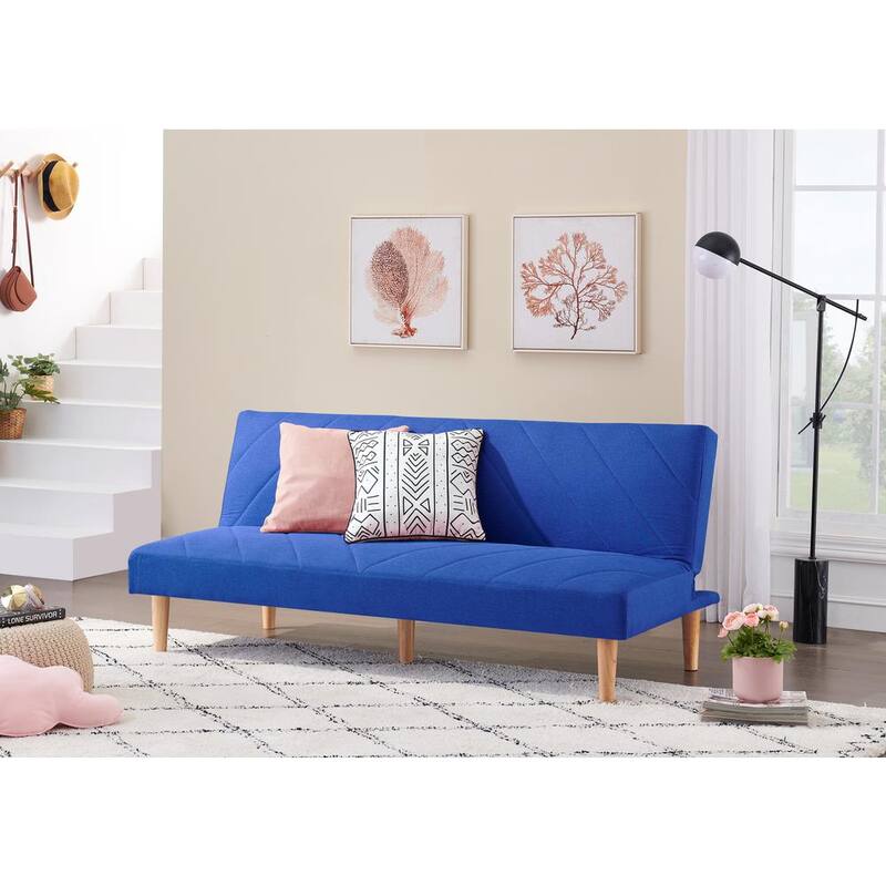 65.3 in. W Blue Linen Twin Size Sofa Bed