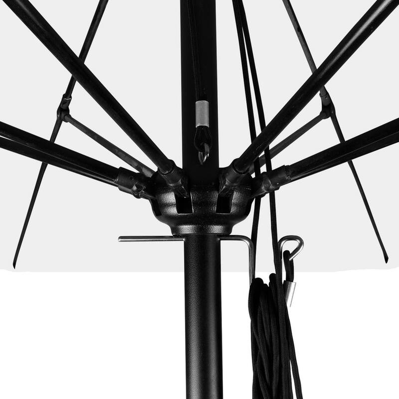 11 ft. Black Aluminum Commercial Market Patio Umbrella with Fiberglass Ribs and Pulley Lift in Astoria Sunset Sunbrella