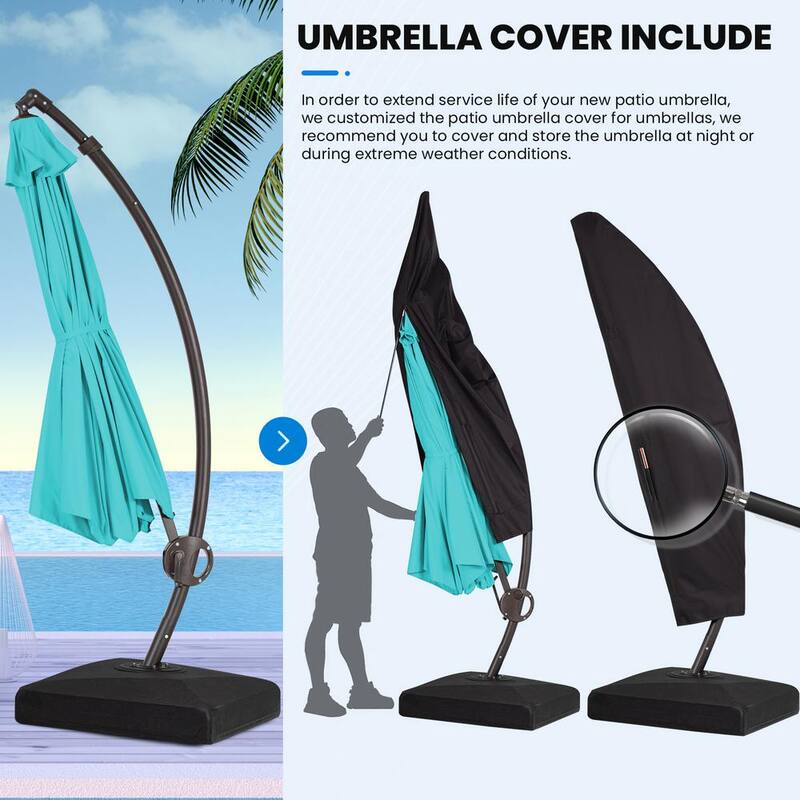 12 ft. Aluminum Cantilever Offset Hanging Patio Umbrella with Sandbag Base and Cover in Peacock Blue