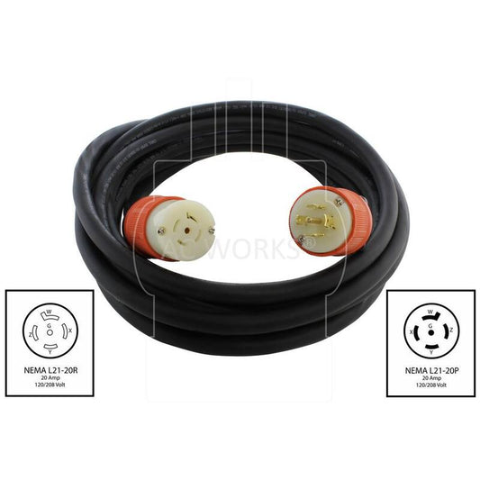 100 ft. SOOW 12/5 NEMA L21-20 20 Amp 3-Phase 120/208V Industrial Rubber Extension Cord