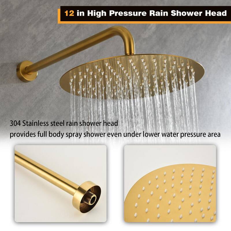 3-Spray Square High Pressure Deluxe Wall Bar Shower Kit with Slide Bar and 3-Body Spray in Gold