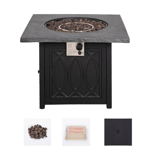 25 in. H 50000 BTU Black Square Metal Outdoor Fire Pit Table with Waterproof Cover