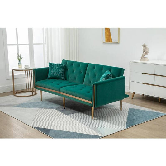 73.23 in W Green Velvet Twin Size Sofa Bed