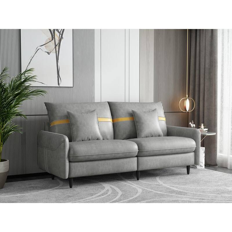 73 in. W Straight Arm Fabric Straight 3-Seat Sofa Couch Studio 2 Pillows Included in Gray