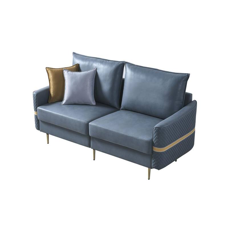 73.22 in. Blue Fabric 2-Seater Loveseat with 2 Pillows and Non-slip Pads