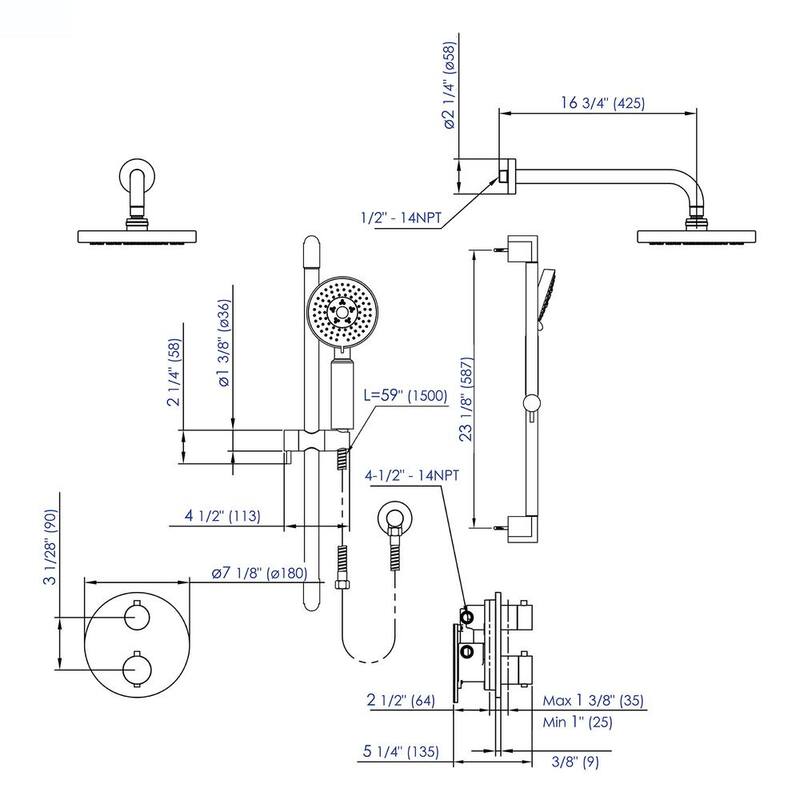 1-Spray Dual Showerhead and Handheld Showerhead with Temperature Control in Polished Chrome