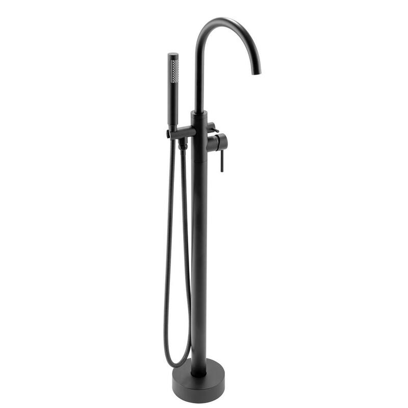 63 in. Glossy Black Acrylic Tub for Bathtub with Tub Filler combo - Modern Flat Bottom Stand Alone Tub