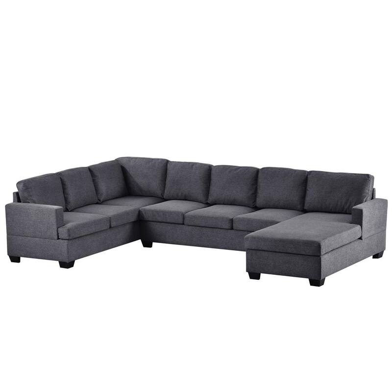 125.6 in. W Square Arms 4-Piece U Shaped Polyester Modern Sectional Sofa in Gray