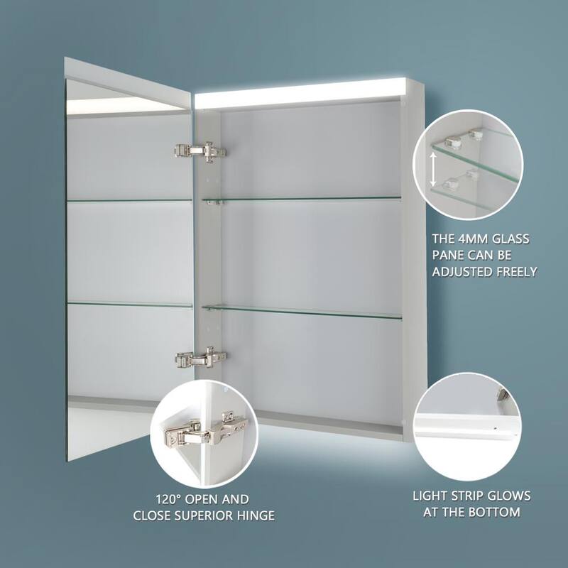 24 in. W x 30 in. H Rectangular Silver Aluminum Surface Mount Medicine Cabinet with Mirror and LED