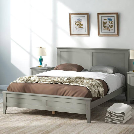 76.00 in. W Modern Gray Full Solid Wood Platform Bed