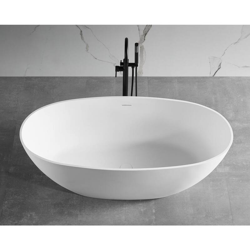 59 in. Stone Resin Flatbottom Bathtub in White