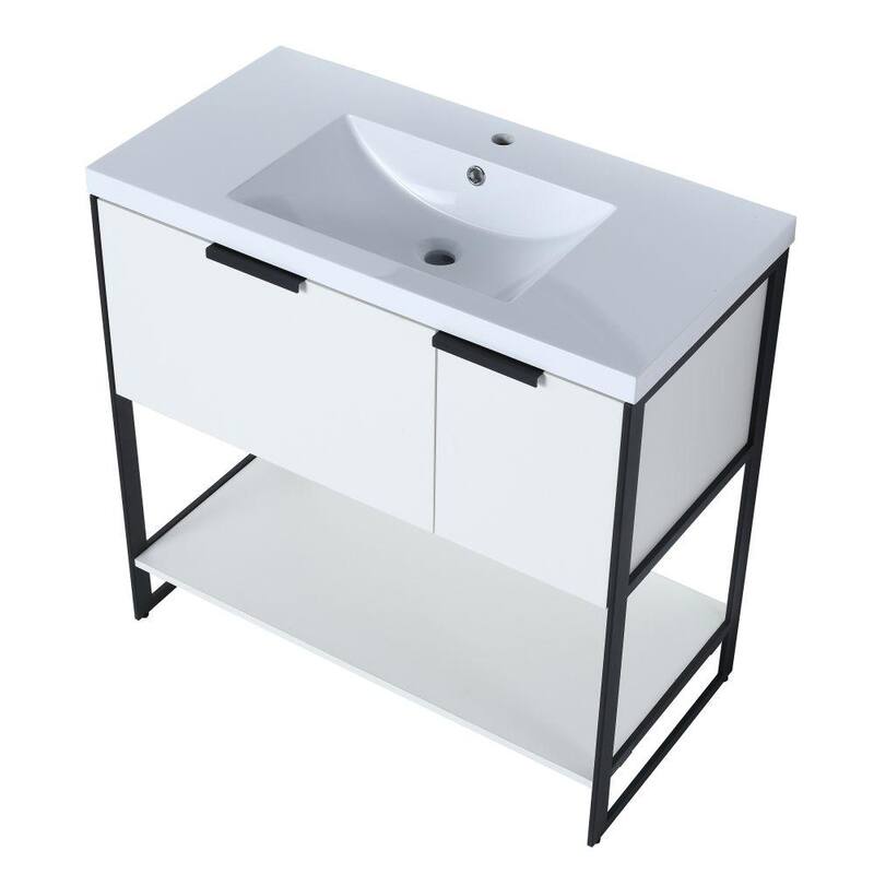 35.2 in. W x 17.9 in. D x 34.3 in. H Bath Vanity in White with White Granite Top