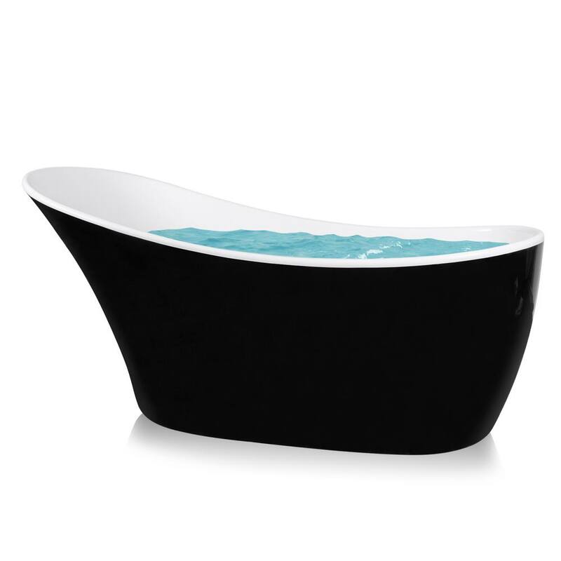 53.9 in. Fiberglass Flatbottom Freestanding Bathtub with Tub Filler Combo in Glossy Black