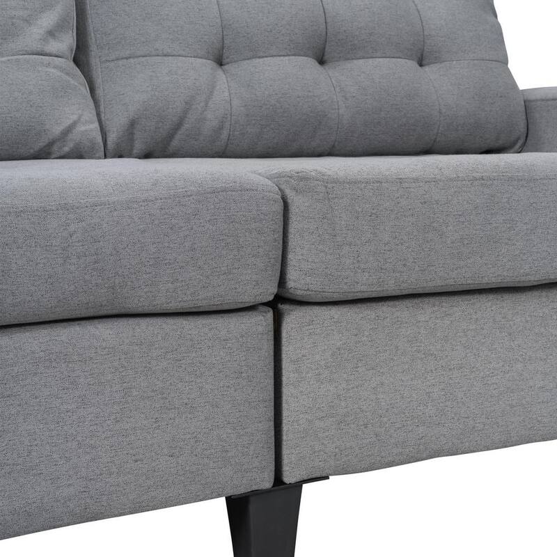 2-Piece Polyester Top Gray Bar Table Set Sofa and Loveseat Set with Tufted Thick Cushions and 2-Tossing Cushions