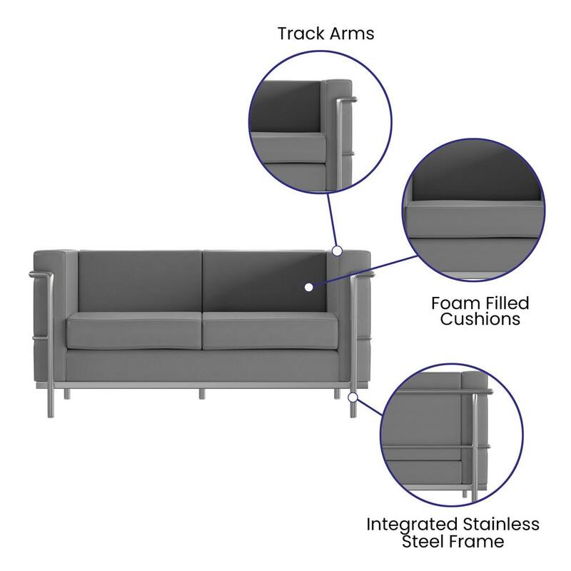 57 in. W Gray LeatherSoft 2 Seat Loveseat with Encasing Frame