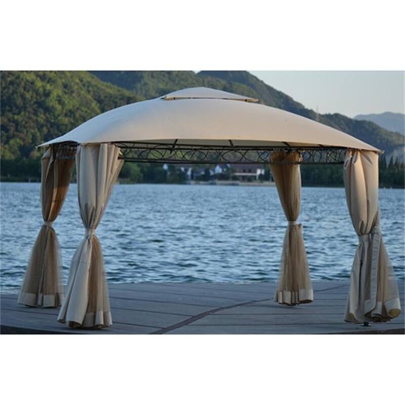 11.8 ft. x 10.6 ft. Beige Quality Double Tiered Grill Canopy Outdoor BBQ Gazebo Tent with UV Protection