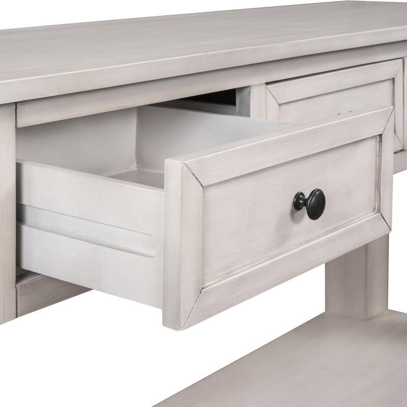 55.1 in. Retro White Modern Rectangle Wood Console Table Sofa Table for Living Room with 3-Drawers and 1 Shelf