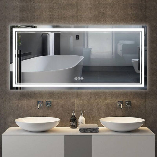 72 in. W x 36 in. H Rectangular Frameless Anti-Fog LED Wall-Mounted Bathroom Vanity Mirror in Silver