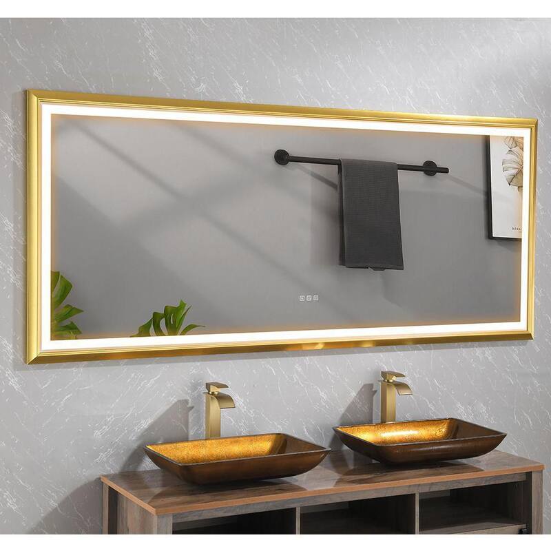 84 in. W x 34 in. H Large Rectangular Aluminium Framed LED Dimmable Wall Bathroom Vanity Mirror in Silver