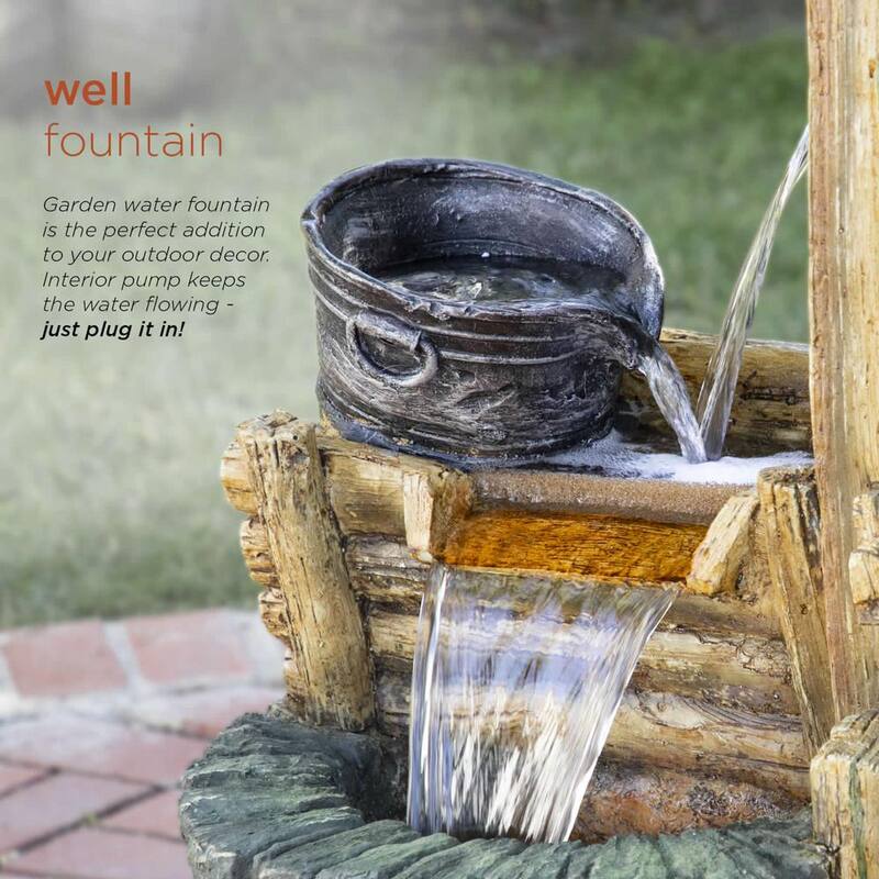 50 in. Tall Outdoor Water Well Fountain with Tiering Bucket