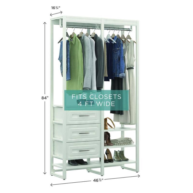 46.5 in. W White Adjustable Tower Wood Closet System with 3 Drawers and 7 Shelves