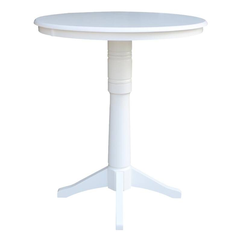 3-Piece Set Olivia White Solid Wood 36 in Round Pedestal Bar-height Table with 2 Alexa Armless Bar Stools