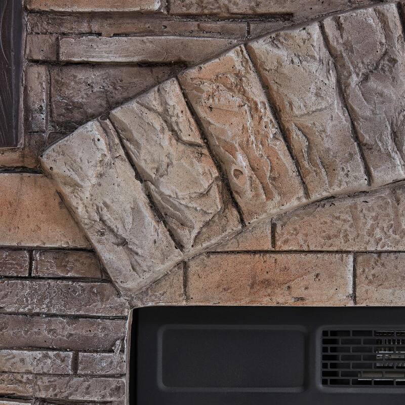 45 in. Freestanding Faux Stone Infrared Electric Fireplace in Tan with Mantel