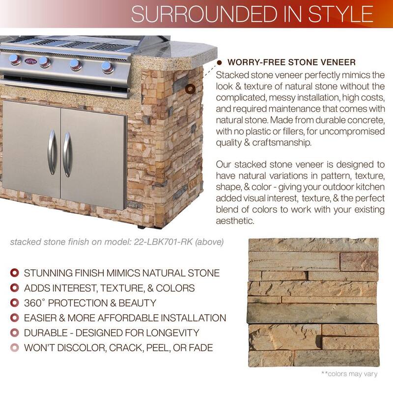 4-Burner 7 ft. Stone Veneer Propane Grill Island in Stainless Steel