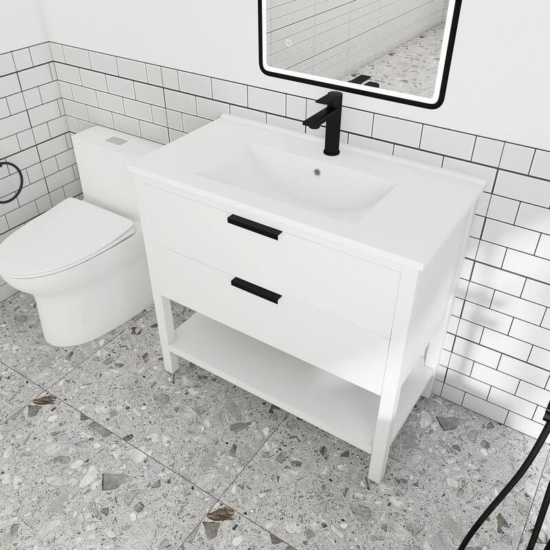 36 in. W x 18. in D. x 33 in. H Bath Vanity in White with White Resin Top