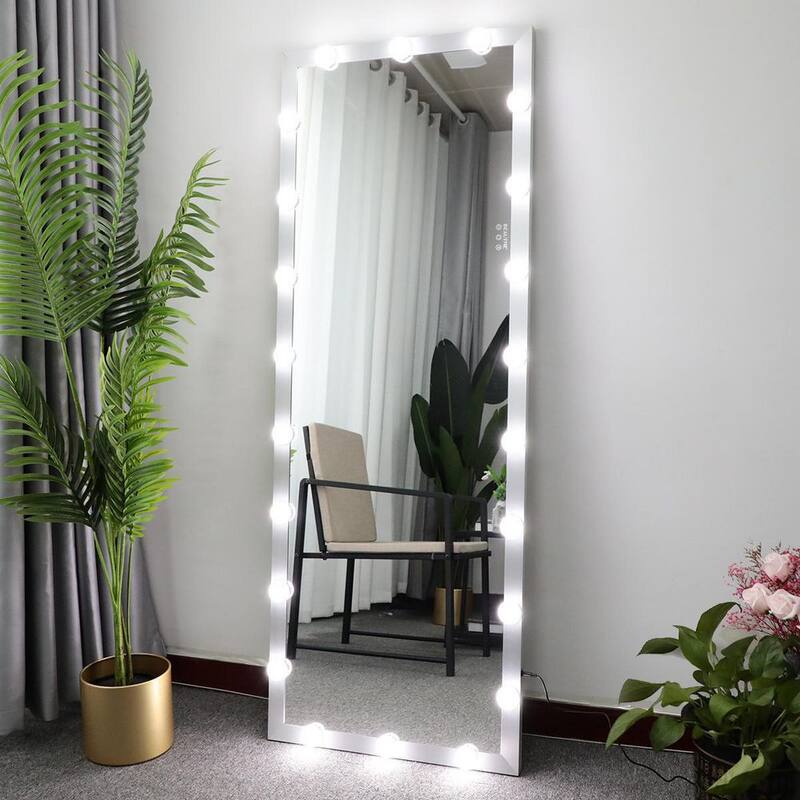 24 in. W x 63 in. H Rectangle Aluminium Frame Silver Mirror Full Length Dressing Mirror with LED Bulbs Touch Control