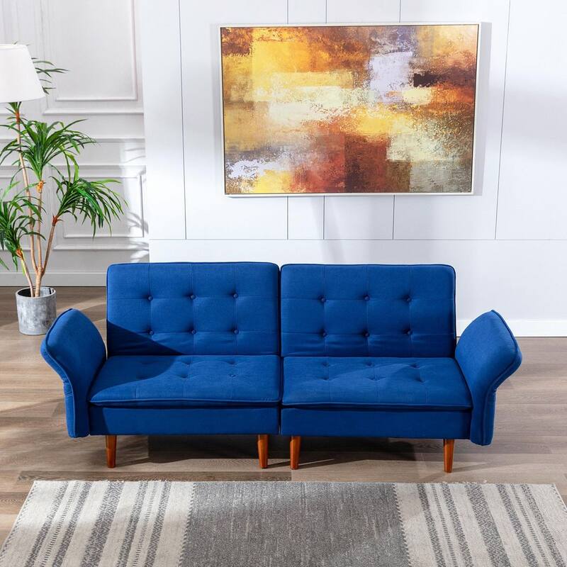 67 in. W Blue Tufted Polyester Twin Size Sofa Bed