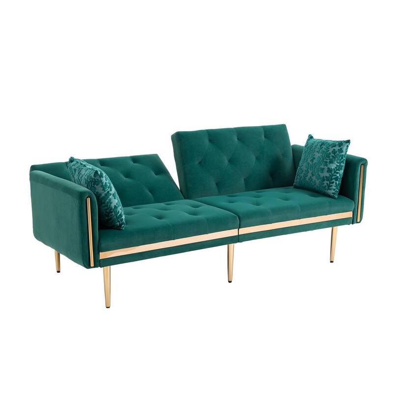 73.23 in W Green Velvet Twin Size Sofa Bed