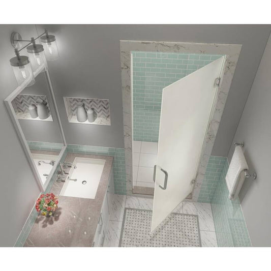 24.75 in. - 25.25 in. x 80 in. Frameless Hinged Shower Door with Ultra-Bright Frosted Glass in Stainless Steel