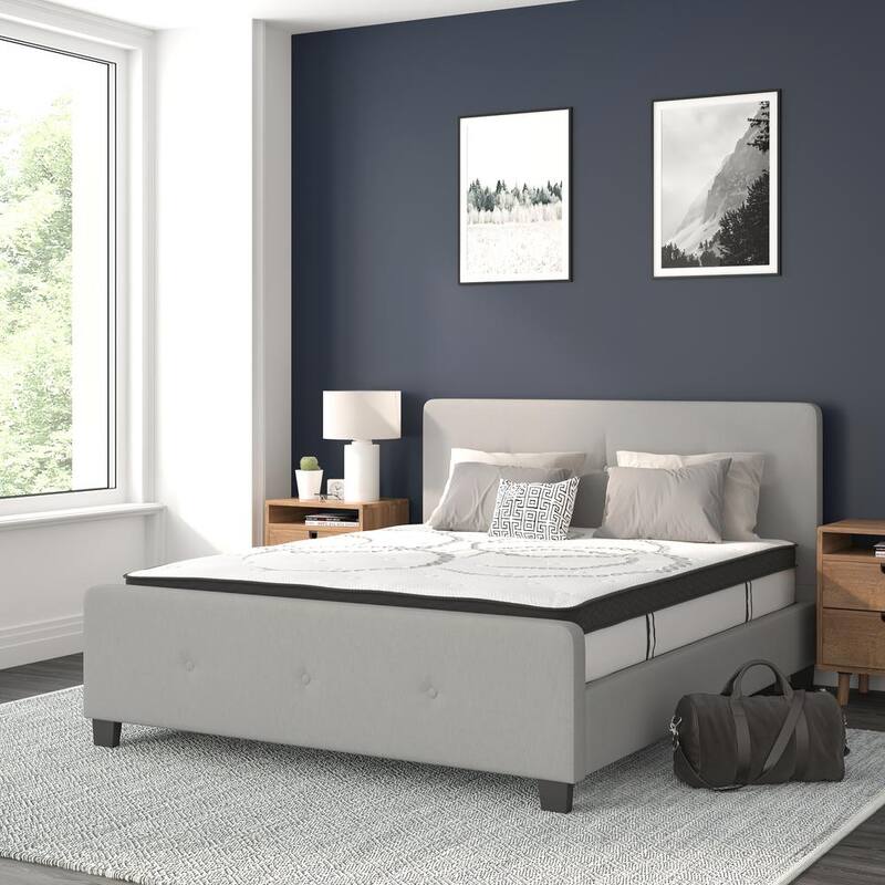 63 in. W Light Gray Fabric Metal Frame Queen Platform Bed