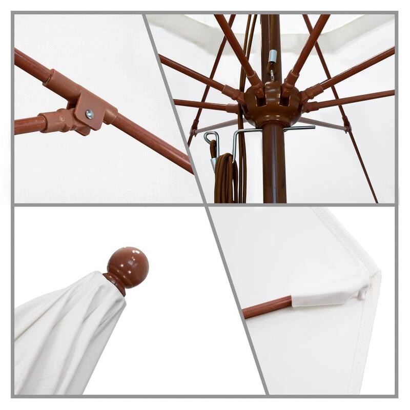 11 ft. Woodgrain Aluminum Commercial Market Patio Umbrella Fiberglass Ribs and Pulley Lift in Regatta Sunbrella