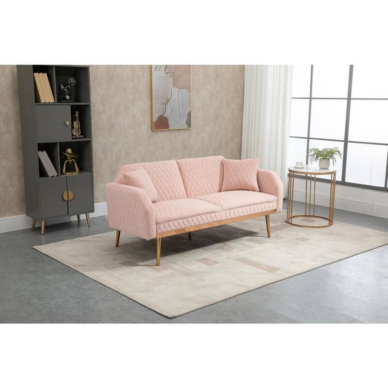 66 in. W Pink Velvet 2-Seater Loveseat with Rose Gold Metal Feet