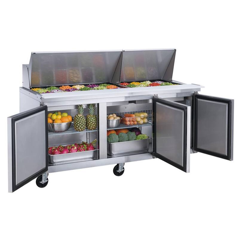 72.25 in. W 17.6 cu. ft. 3-Door Commercial Food Prep Table Refrigerator with Mega Top in Stainless Steel