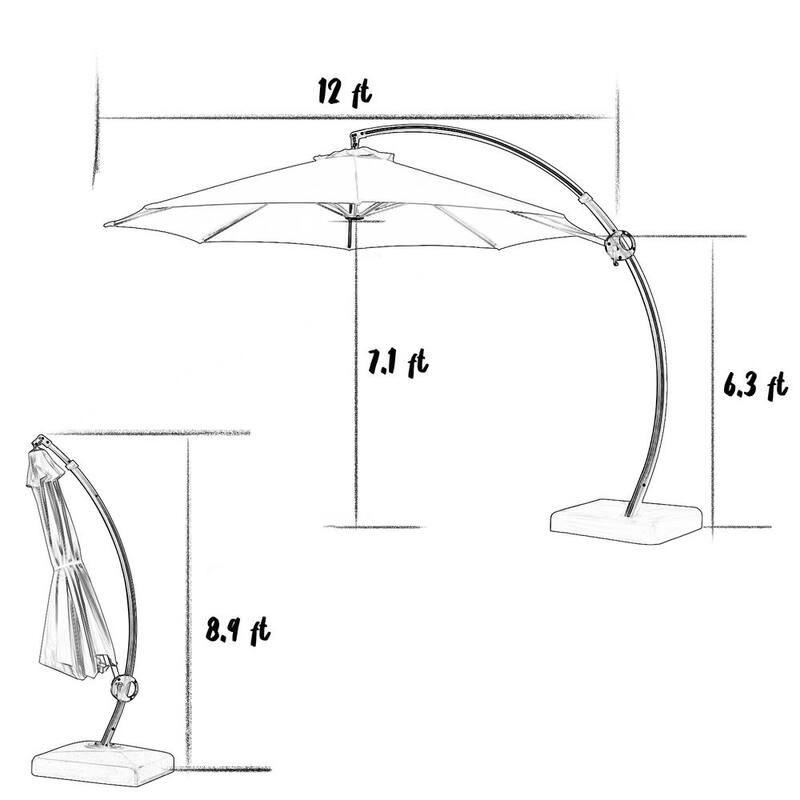 12 ft. L Outdoor Aluminum Curvy Cantilever Offset Hanging Patio Umbrella with Sandbag Base and Cover in Gray