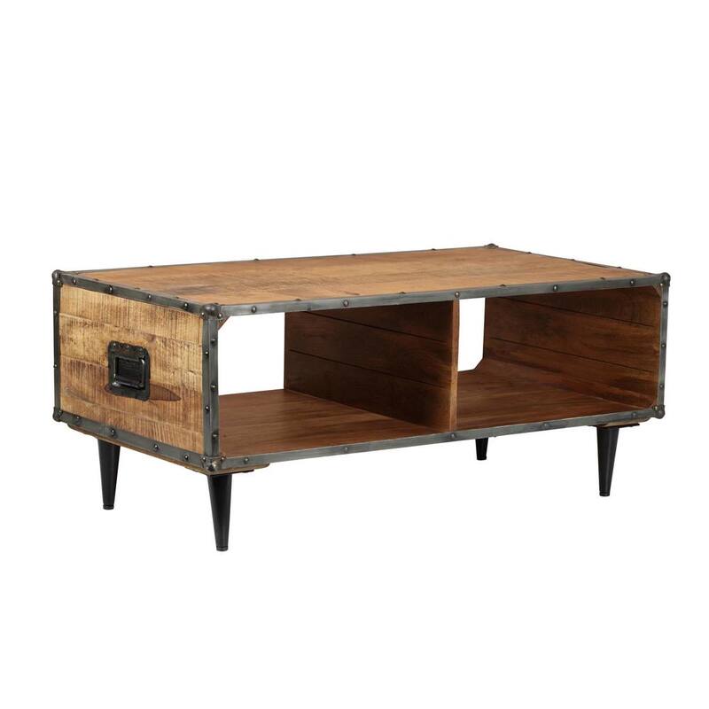 46 in. A Solid Wood Rectangle Natural Wood Coffee Table with Storage