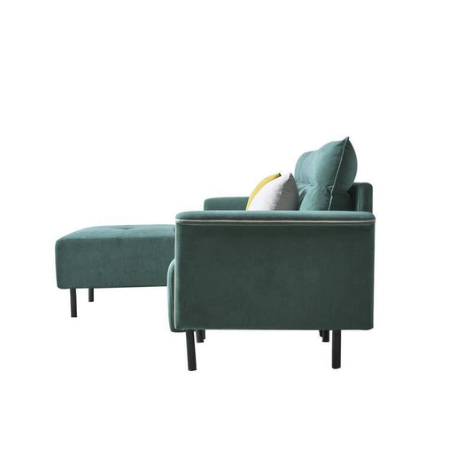 55.9 in. W Slope Arm Suede Modern L Shaped Sofa in Green