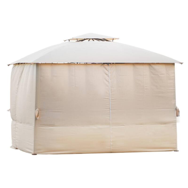 11.8 ft. x 10.6 ft. Beige Quality Double Tiered Grill Canopy Outdoor BBQ Gazebo Tent with UV Protection